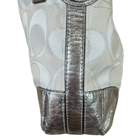 Coach Peyton Silver & White Monogrammed Signature Jacquard Hobo Bag w/ Duster - Picture 7 of 14